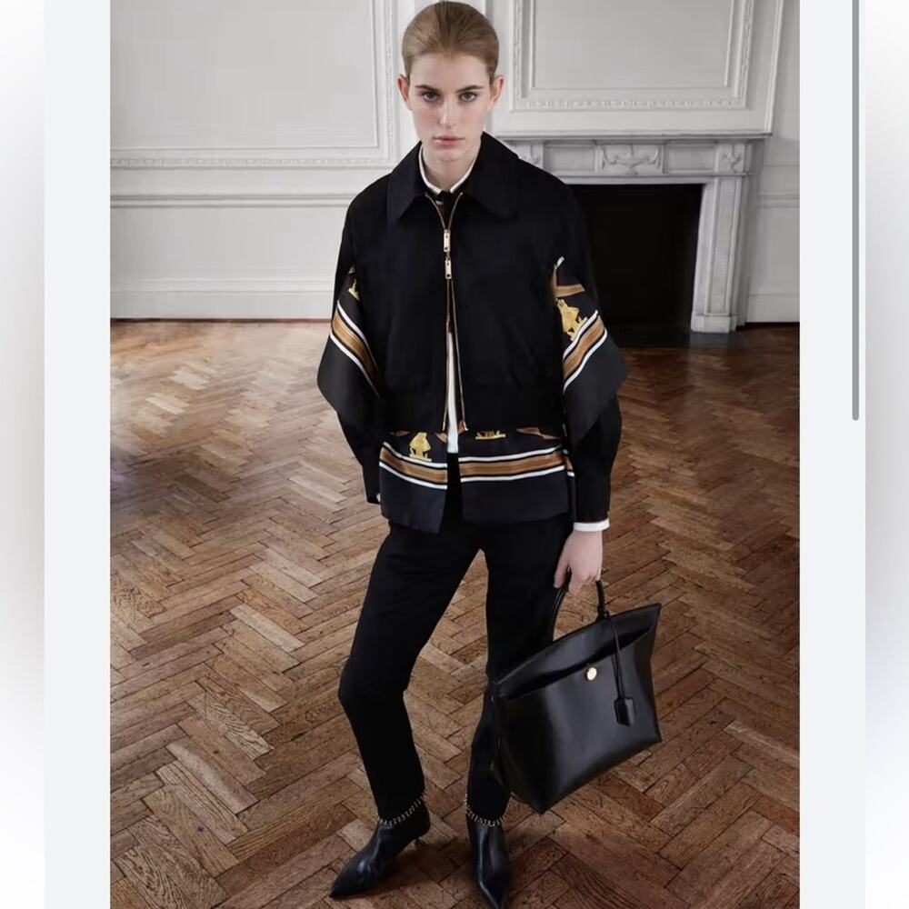 BURBERRY silk twill cotton scarf print bomber jacket - Picture 10 of 11